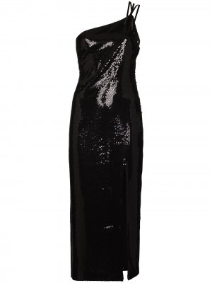 Платье Cher на одно плечо с пайетками De La Vali. Цвет: черный