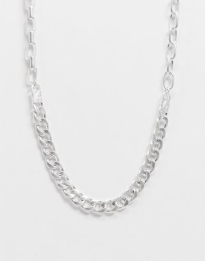 Серебристое ожерелье с цепочками разного плетения -Серебряный Icon Brand