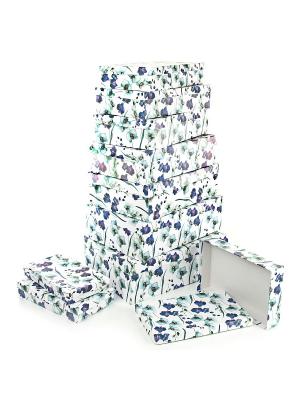 Набор из 10 картонных коробок 23*13*3-36,5*26,5*12см,  Ирисы VELD-CO. Цвет: темно-фиолетовый, белый, сиреневый