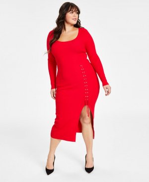 Платье-свитер больших размеров в рубчик на шнуровке Bar III, красный Iii