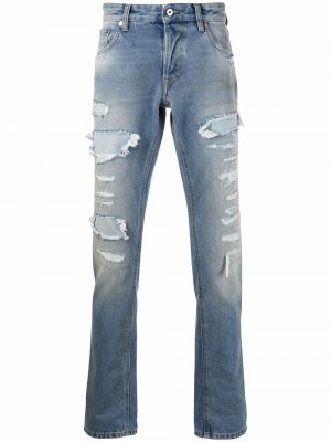 Прямые джинсы с эффектом потертости Just Cavalli. Цвет: синий