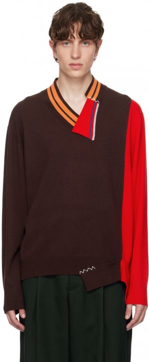 Коричневый с красным свитер со вставками C kolor