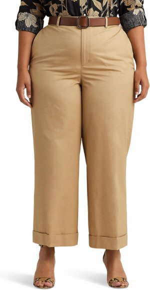 Укороченные брюки больших размеров из хлопкового твила со складками LAUREN Ralph Lauren, цвет Birch Tan