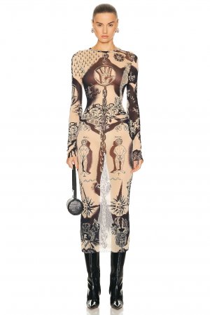 Платье Printed Heraldique Long Sleeve Crew Neck, цвет Nude & Navy Jean Paul Gaultier