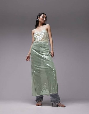 Мятно-зеленое пляжное платье миди с пайетками Topshop