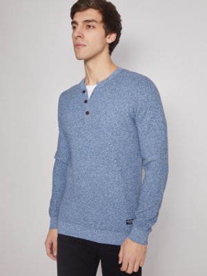 Комбинированный пуловер из хлопка zolla. Цвет: голубой