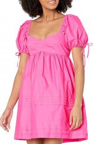 Мини-платье со складками и пышными рукавами , розовый English Factory