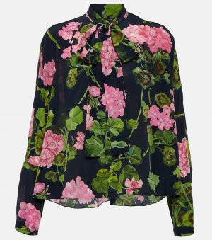 Шелковая блузка с завязками и цветочным принтом OSCAR DE LA RENTA, разноцветный Renta