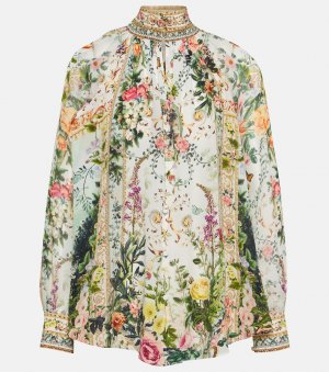 Блузка из шелкового крепа с высоким воротником и цветочным принтом Camilla, мультиколор CAMILLA