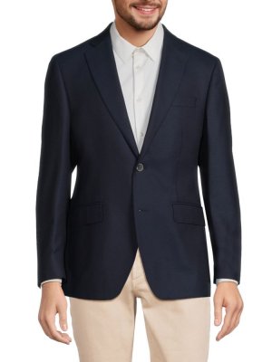 Шерстяной пиджак современного кроя , темно-синий Saks Fifth Avenue