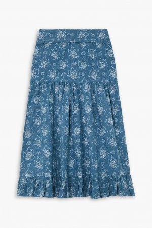 Ярусная юбка миди Natasha из хлопкового поплина с цветочным принтом BATSHEVA, синий Batsheva