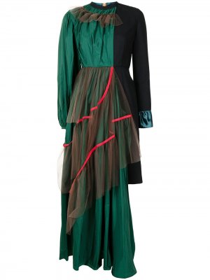 Платье миди асимметричного кроя в технике пэчворк Kolor. Цвет: зеленый