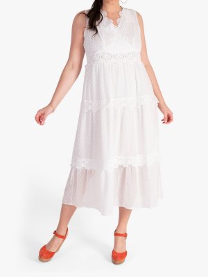 Broderie Anglaise Многоярусное солнцезащитное платье, белый chesca