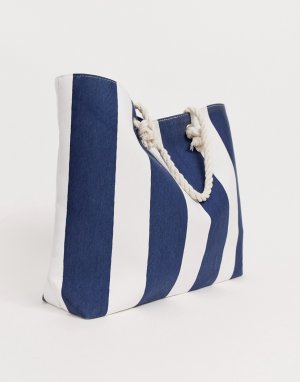 Пляжная сумка в вертикальную полоску -Темно-синий South Beach