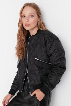 Зимняя куртка - Черный Куртки-бомберы , Trendyol