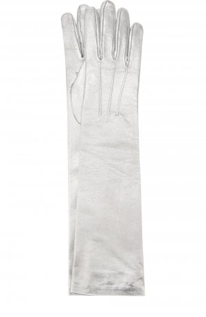 Удлиненные кожаные перчатки с металлизированной отделкой Quis. Цвет: серебряный