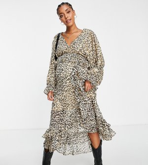 Бежевое платье миди с запахом и леопардовым принтом -Светло-бежевый цвет River Island Maternity