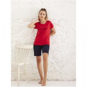 Пижама женская с футболкой и шортами костюм домашний, из хлопка, подарок для женщин Relax Mode. Цвет: красный