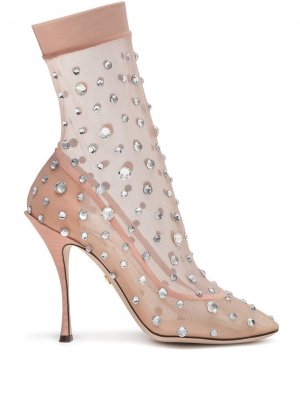 Ботильоны-носки с кристаллами Dolce & Gabbana. Цвет: бежевый