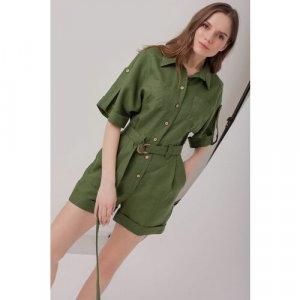 Комбинезон , повседневный стиль, свободный силуэт, карманы, пояс/ремень, размер 48, зеленый Olga Skazkina. Цвет: зеленый