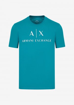 Хлопковая футболка облегающего кроя , лазурный Armani Exchange