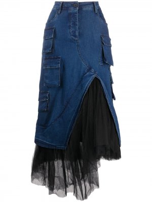 Джинсовая юбка с асимметричным подолом Rundholz. Цвет: синий