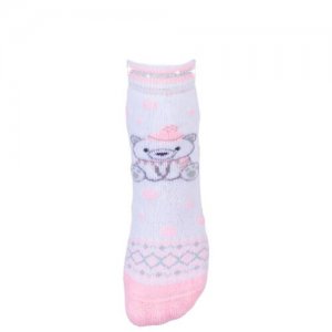 Носки детские Мишка Красная ветка С625Д махровые, Белый, Розовый, 12-14 (размер обуви 18-22). Цвет: розовый/белый