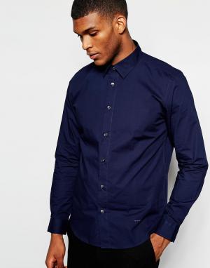 Облегающая строгая рубашка из эластичного хлопка Wincer & Plant. Цвет: темно-синий