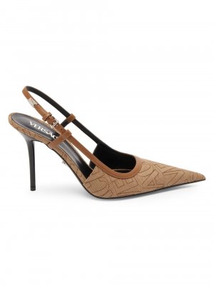 Жаккардовые туфли с ремешком на пятке La Vacanza 95MM монограммой , коричневый Versace