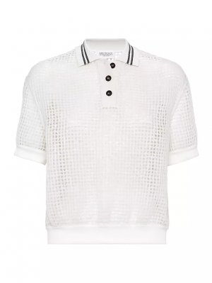 Рубашка-поло с вышивкой Dazzling Net из мохера и шерсти , белый Brunello Cucinelli