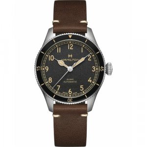 Наручные часы Khaki Aviation H76205530, коричневый, черный Hamilton. Цвет: черный