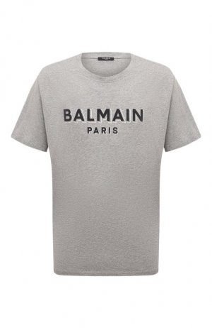 Хлопковая футболка Balmain. Цвет: серый