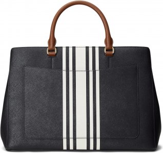 Большая кожаная сумка-портфель Hanna Crosshatch LAUREN Ralph Lauren, цвет French Navy/Vanilla Stripe/Lauren Tan