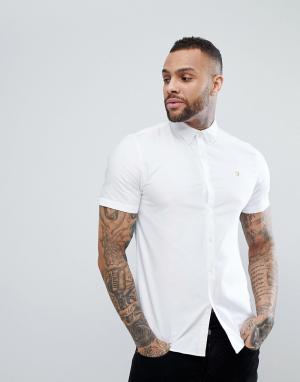 Белая оксфордская рубашка узкого кроя с короткими рукавами Brewe Farah. Цвет: белый