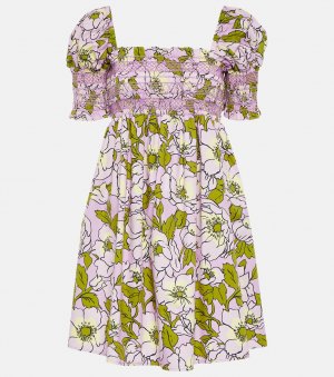Мини-платье из присборенного хлопка с цветочным принтом TORY BURCH, разноцветный Burch