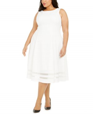 Модное платье миди больших размеров с иллюзорным подолом , кремовый Calvin Klein