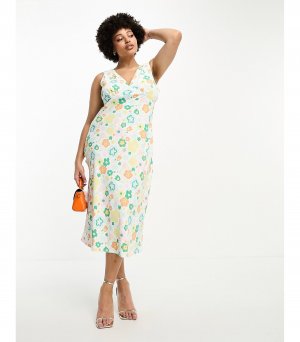 Свободное платье миди в стиле ретро 90s с весенним цветочным принтом Glamorous Curve