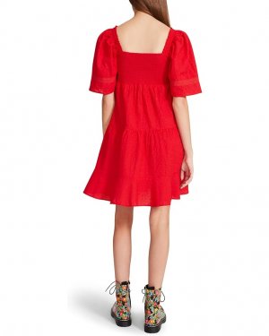 Платье Hook Front Embroidered Cotton Tiered Mini Dress, реальный красный Betsey Johnson