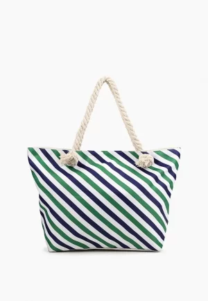 Пляжная сумка женская BAG-46-11969-1, зелено-белый Rosedena. Цвет: разноцветный