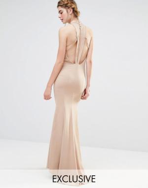 Свадебное платье макси с высокой горловиной и отделкой спинки Jarlo. Цвет: коричневый