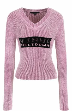Приталенный бархатный пуловер с V-образным вырезом Alexander Wang. Цвет: розовый