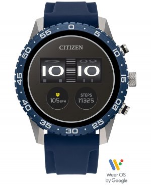 Унисекс Смарт-часы CZ Smart Wear OS с синим силиконовым ремешком, 45 мм Citizen