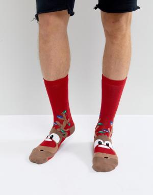 Новогодние носки с оленями Urban Eccentric. Цвет: красный