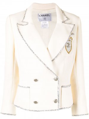 Двубортный пиджак 2005-го года Chanel Pre-Owned. Цвет: белый