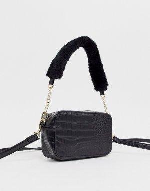 Черная сумка на плечо с тиснением под крокодиловую кожу -Черный Chateau