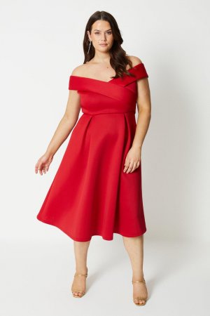 Платье миди с короткими рукавами больших размеров Scuba Bardo , красный Coast