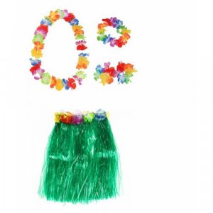 Гавайская юбка зеленая 40 см, ожерелье лея 96 венок, 2 браслета (набор) Happy Pirate. Цвет: зеленый