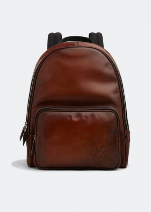 Рюкзак BERLUTI Time Off Scritto Swipe leather backpack, коричневый