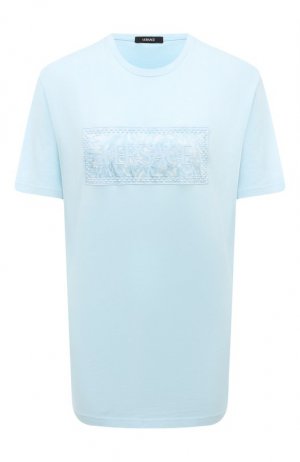 Хлопковая футболка Versace. Цвет: голубой