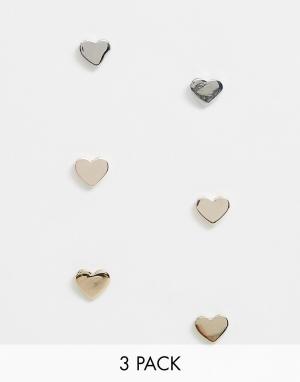 Набор из 3 пар серег-гвоздиков разного цвета в форме сердца -Золотой Miss Selfridge